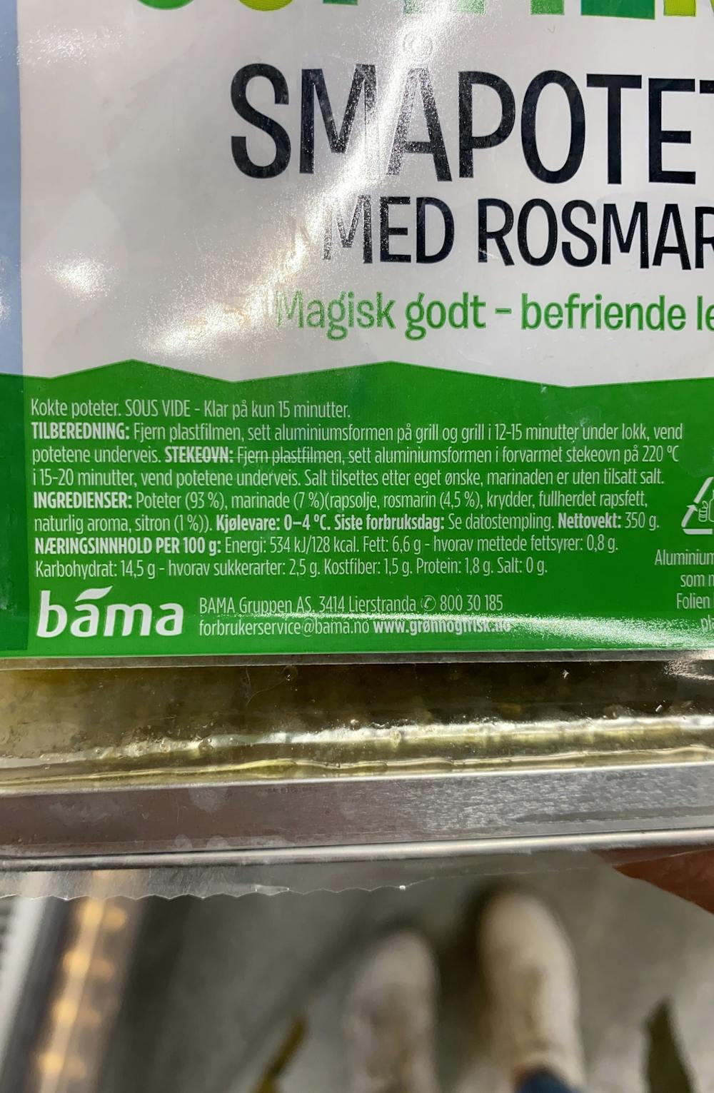 Ingredienslisten til Sommerens småpoteter med rosmarin, Grønn & Frisk