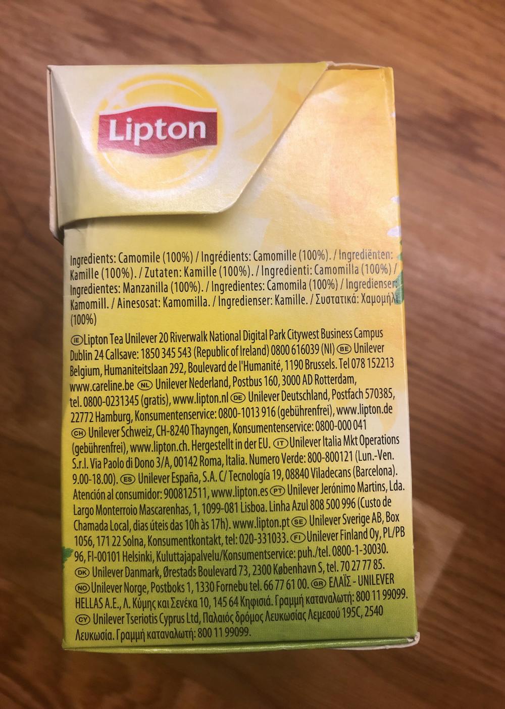Ingredienslisten til Camomile infusion, Lipton