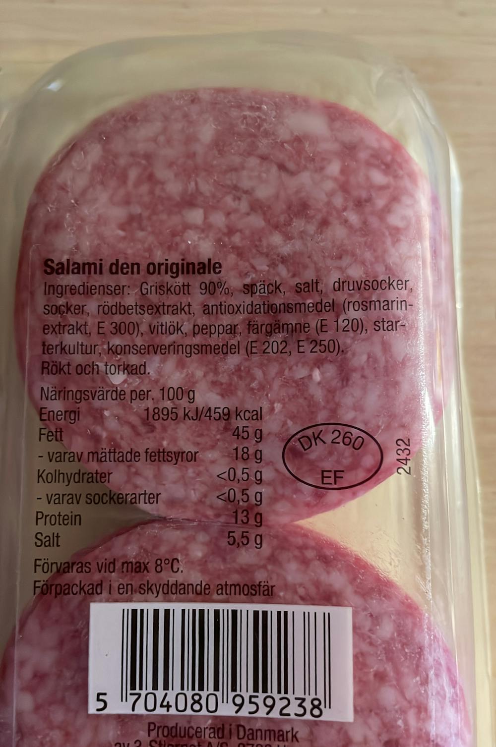 Ingrediensliste - Dansk Salami, 3 sykernet 