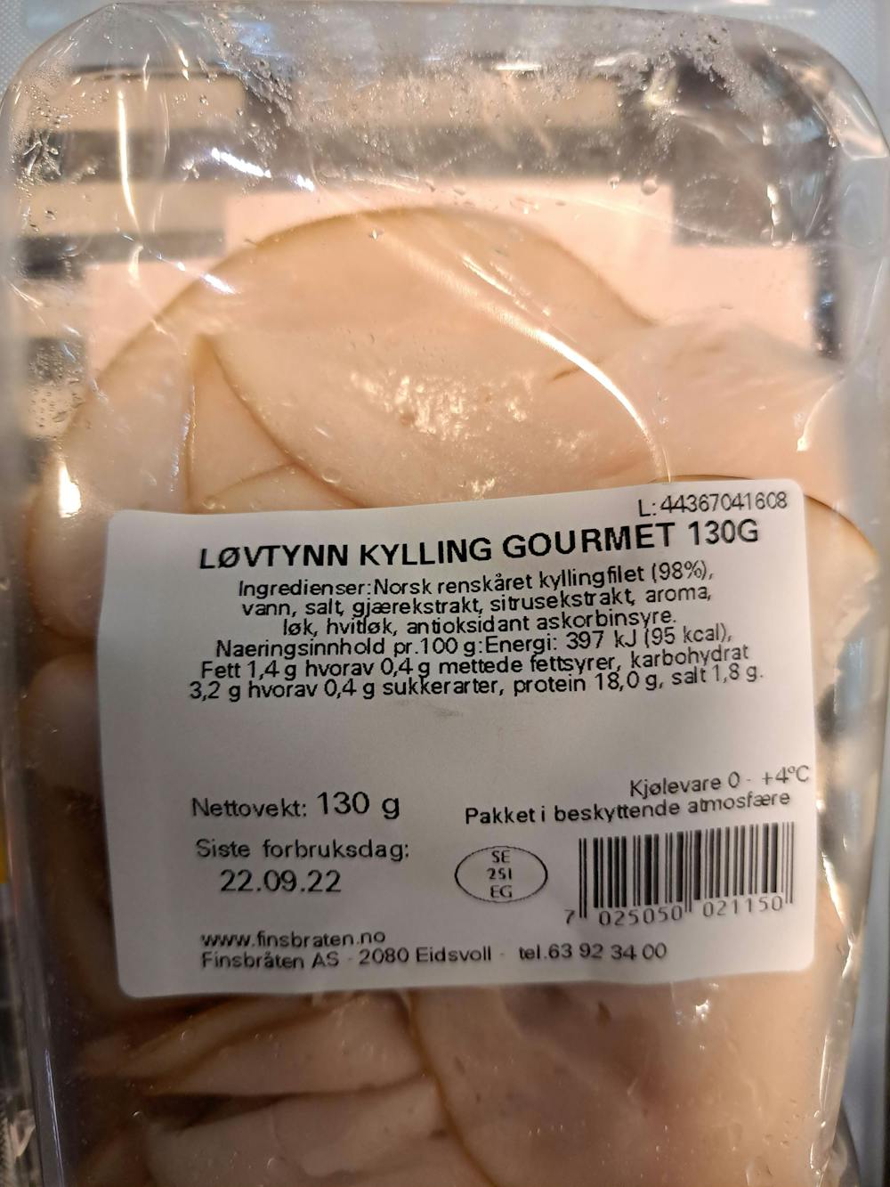Ingredienslisten til Løvtynn kyllingfilet, Finsbråten