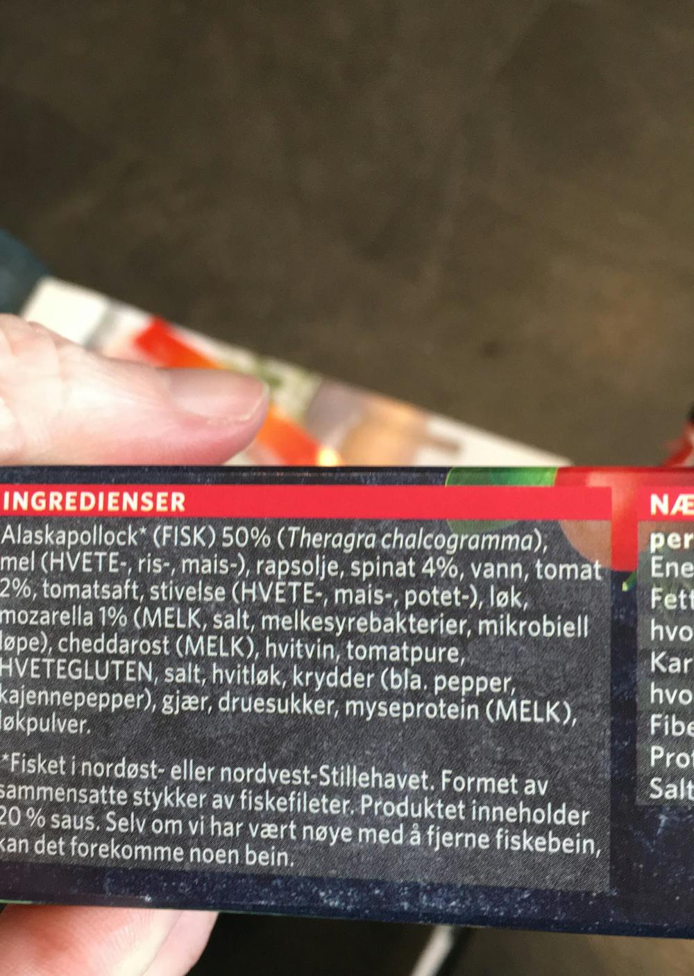 Ingredienslisten til Skikkelig sprø fish rolls med tomat, spinat & mozzarella, Findus