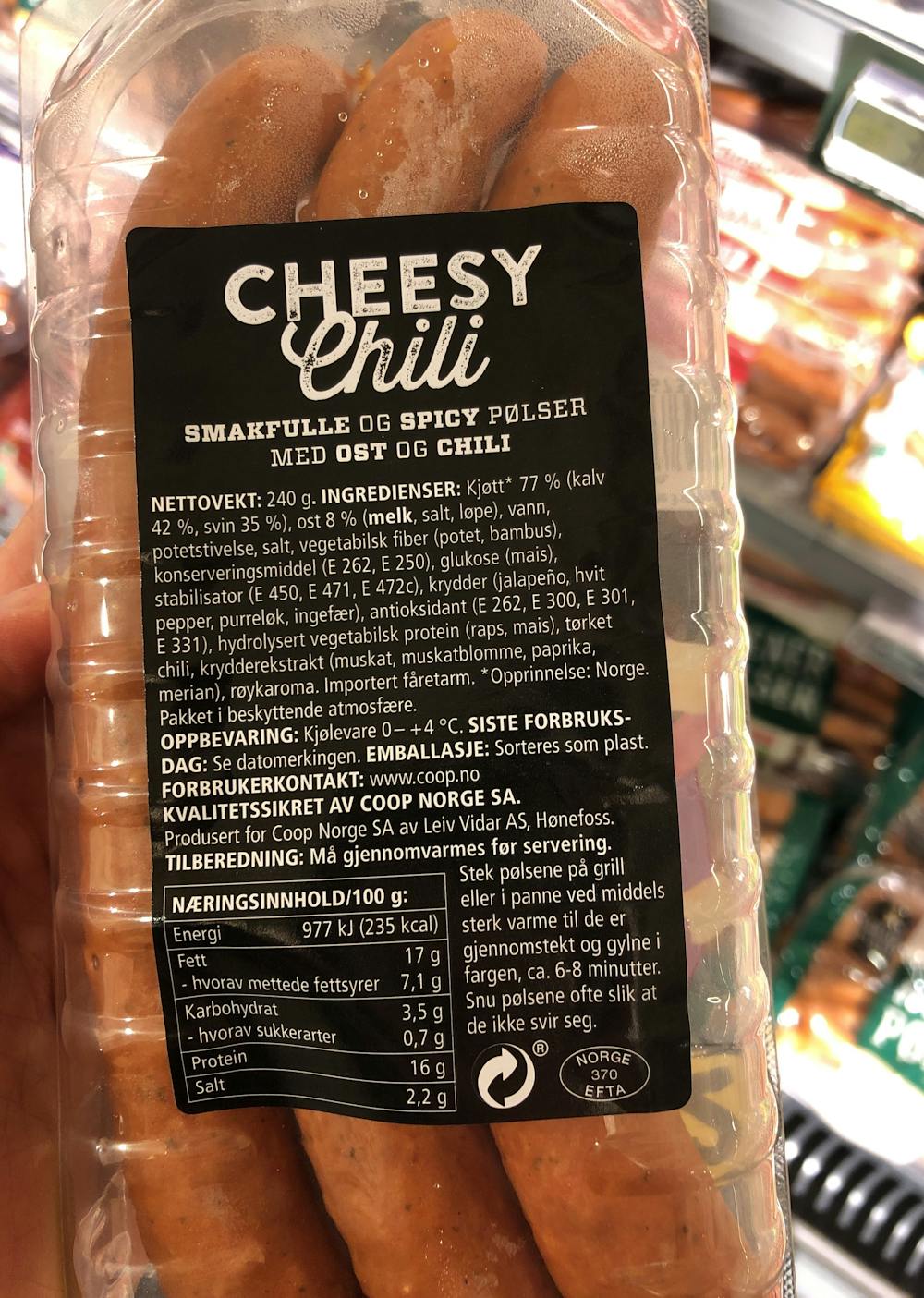 Ingredienslisten til Cheesy chili, Coop