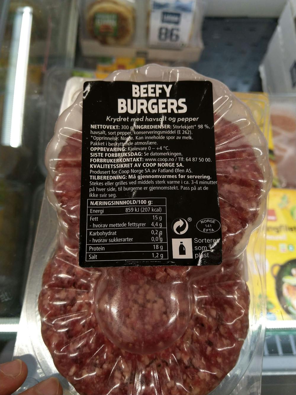 Ingrediensliste - Beefy burgers, Coop