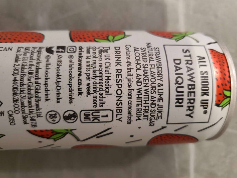 Ingredienslisten til Strawberry daiquiri, All shook up