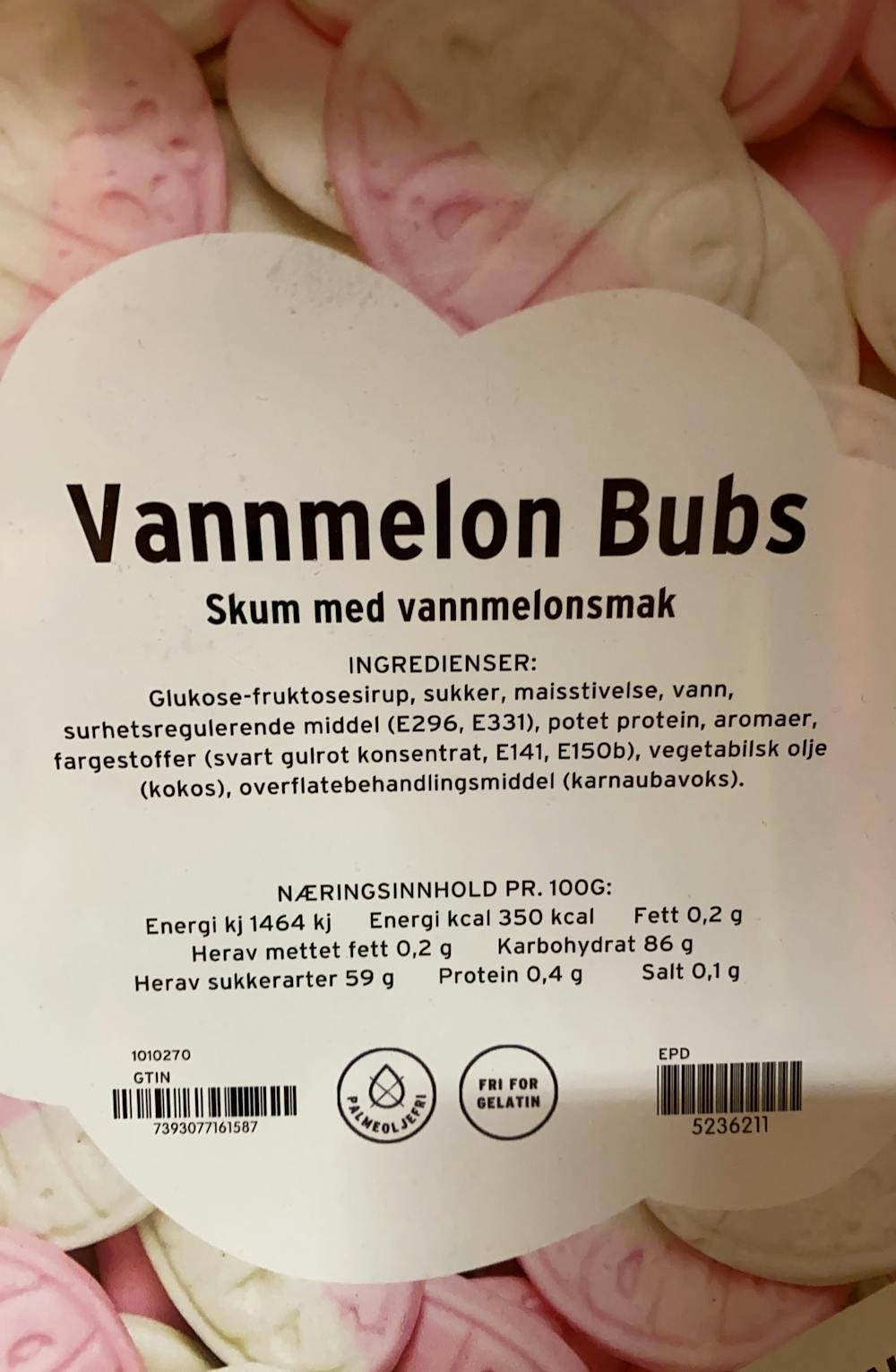 Ingredienslisten til  Vannmelon bubs
