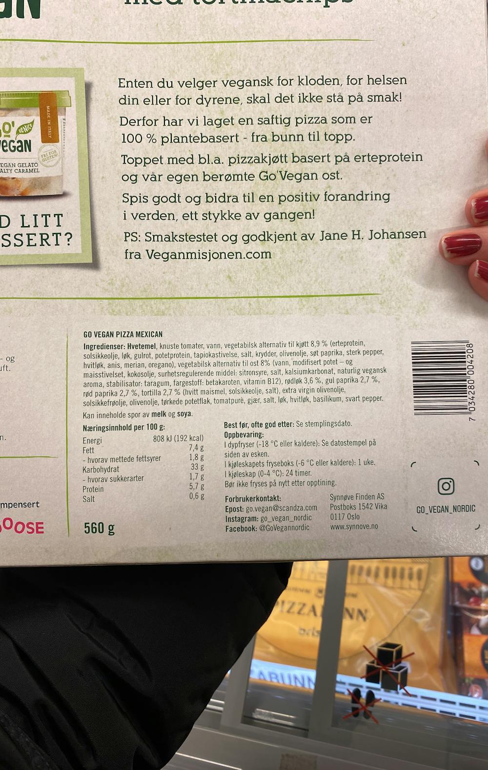 Ingredienslisten til Go' vegan  Pizza mexican med tortillachips