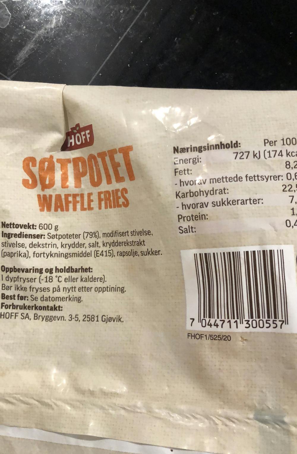 Ingredienslisten til Hoff Søtpotet waffle fries