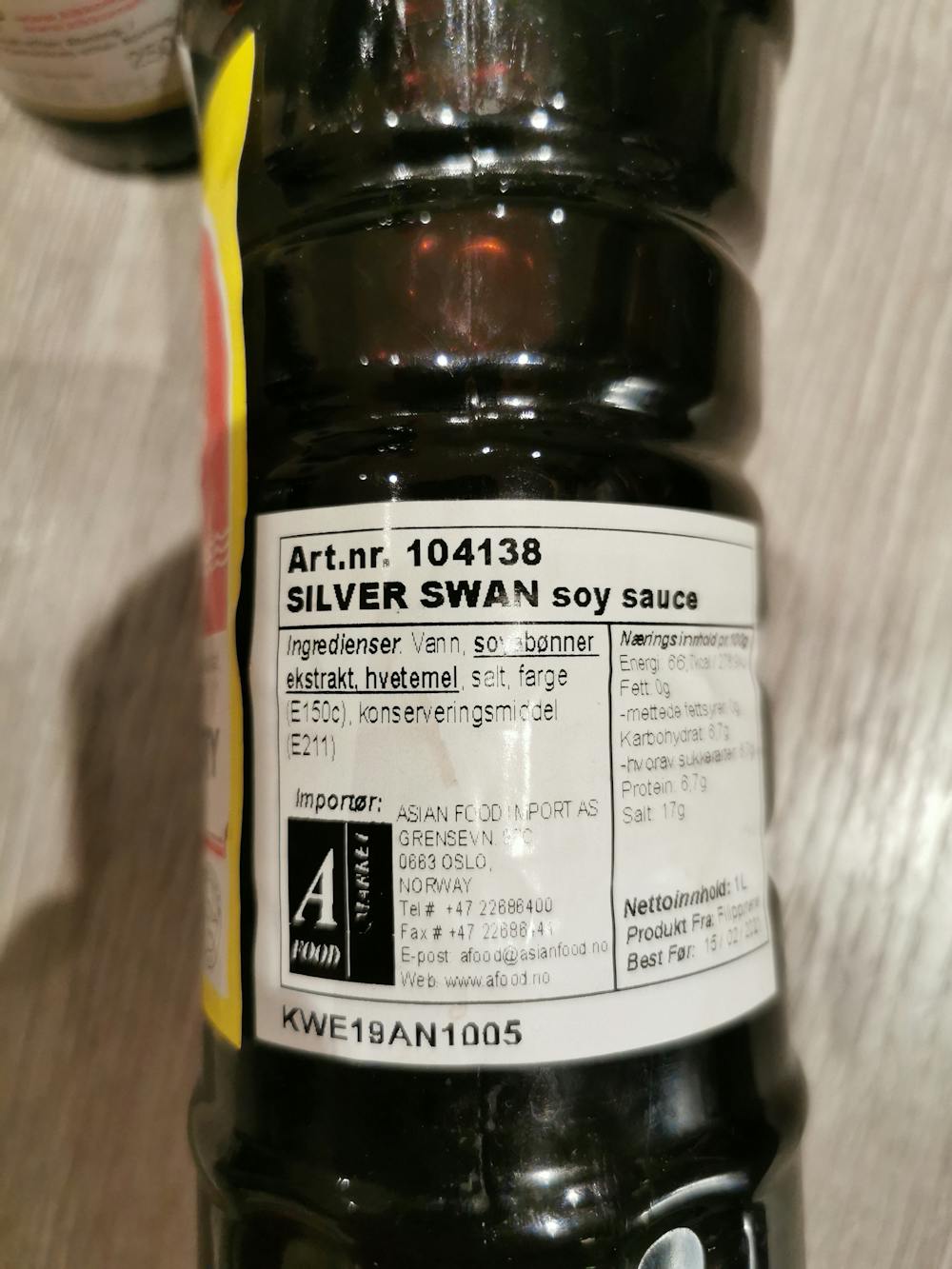 Ingredienslisten til Soy sauce, Silver swan