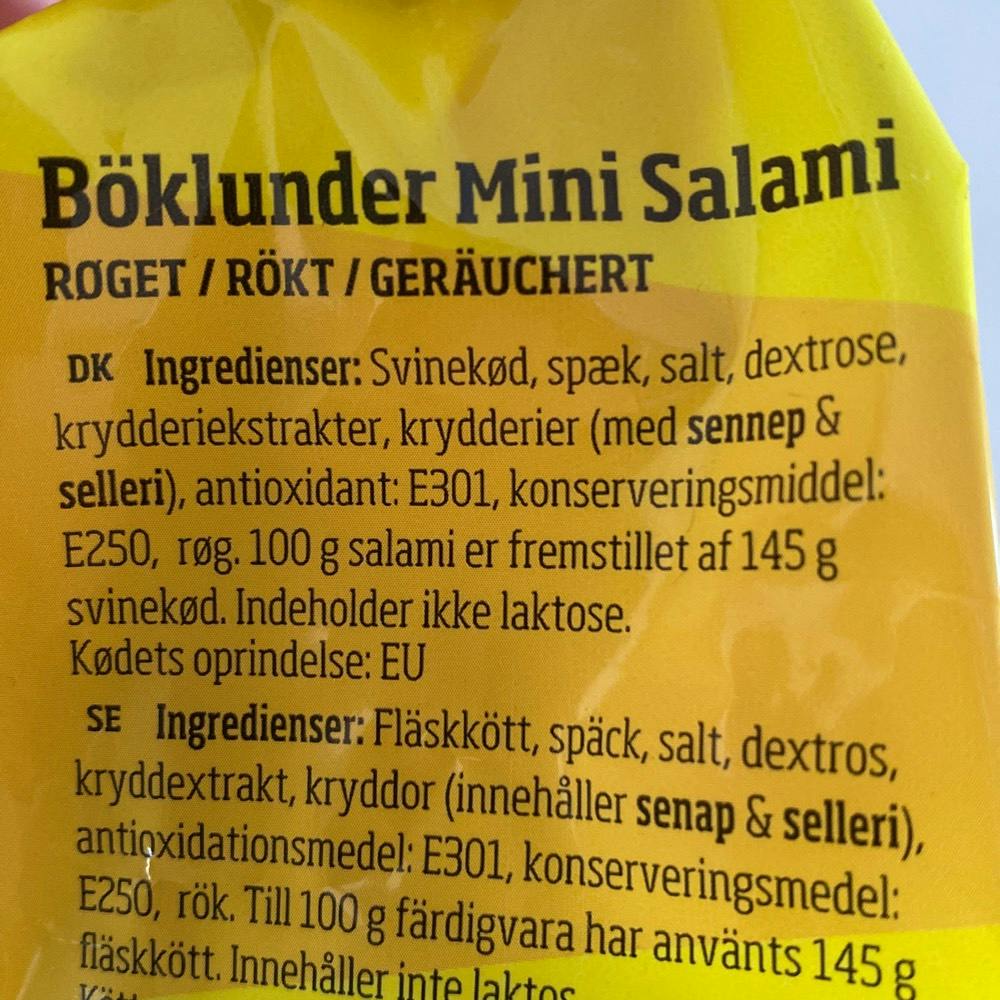 Ingrediensliste - Mini salami, Böklunder