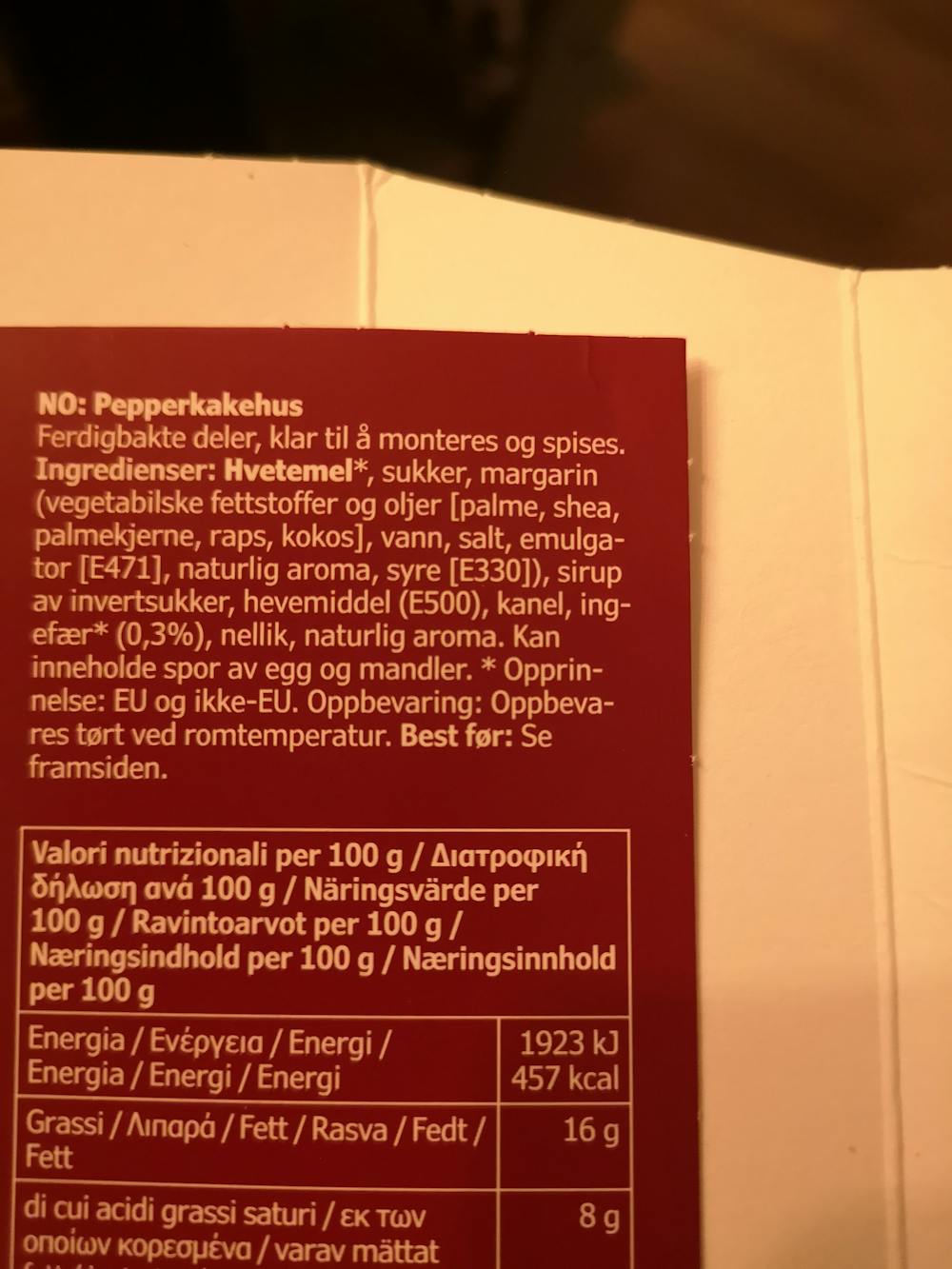 Ingrediensliste - Pepperkakehus, Ikea