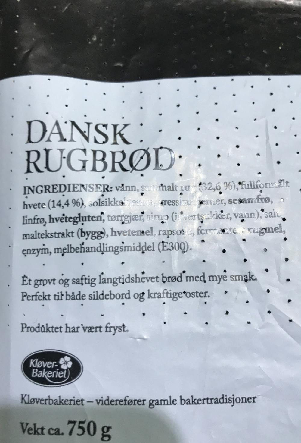 Ingrediensliste - Dansk rugbød med surdeig, Kløver bakerie