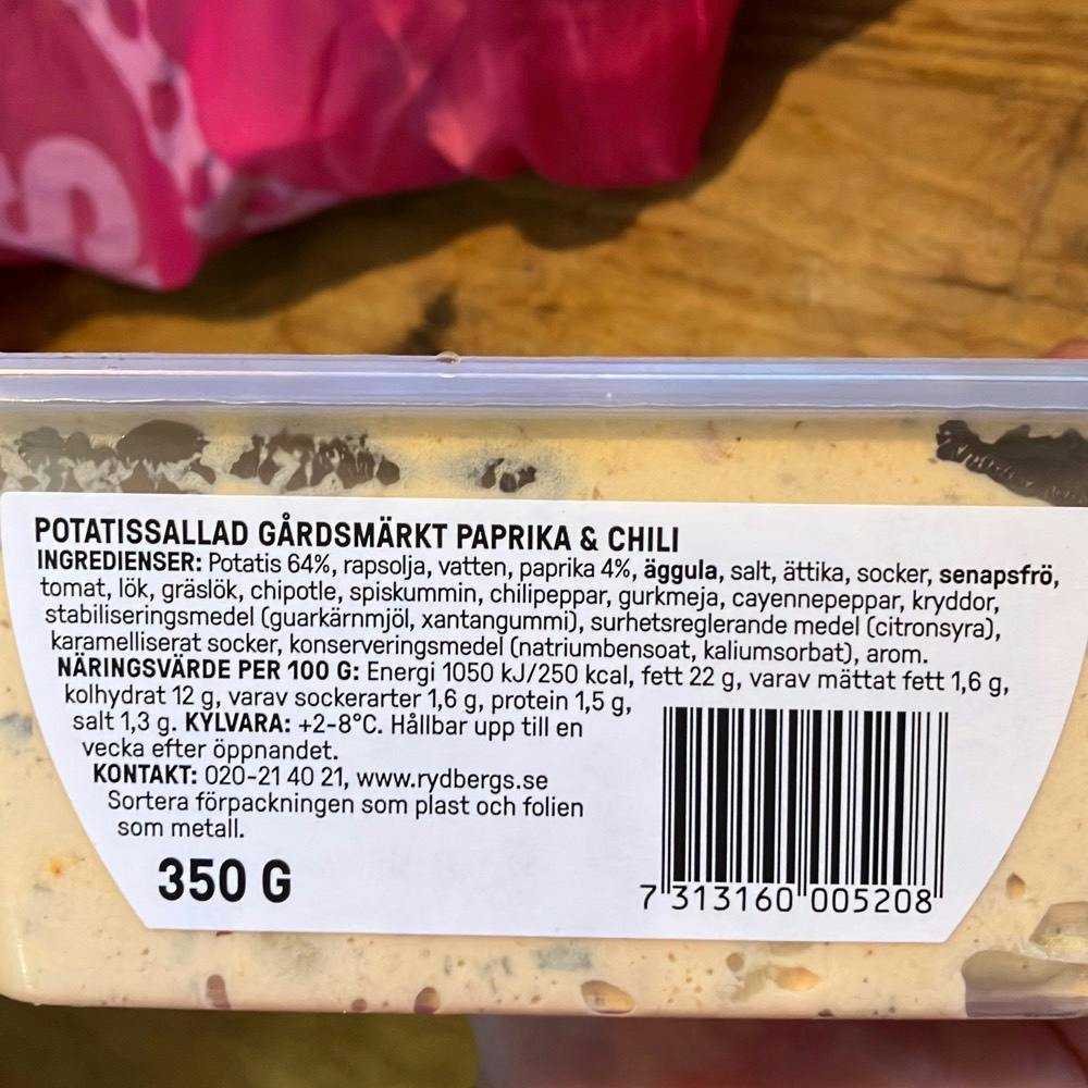 Ingrediensliste - Paprika og chili potatissalad, Rydberg