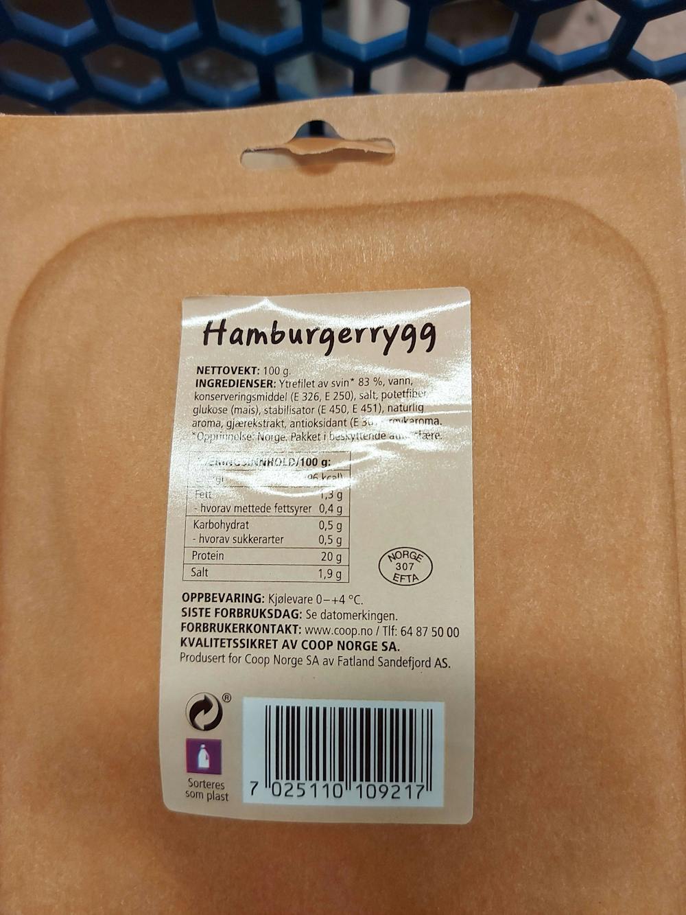 Ingrediensliste - Hamburgerrygg, Coop
