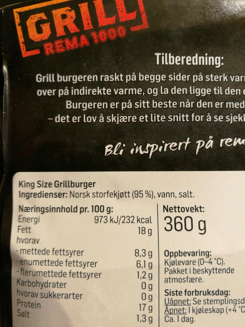 Ingredienslisten til Nordfjord King size grillburger