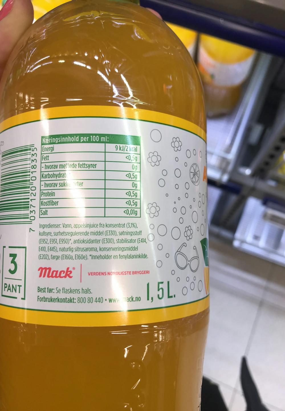 Ingredienslisten til Appelsin cider, Mack
