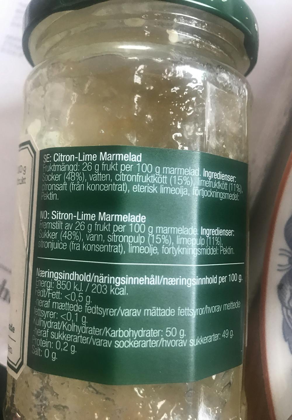 Ingredienslisten til Bangs Lemon-lime marmelade
