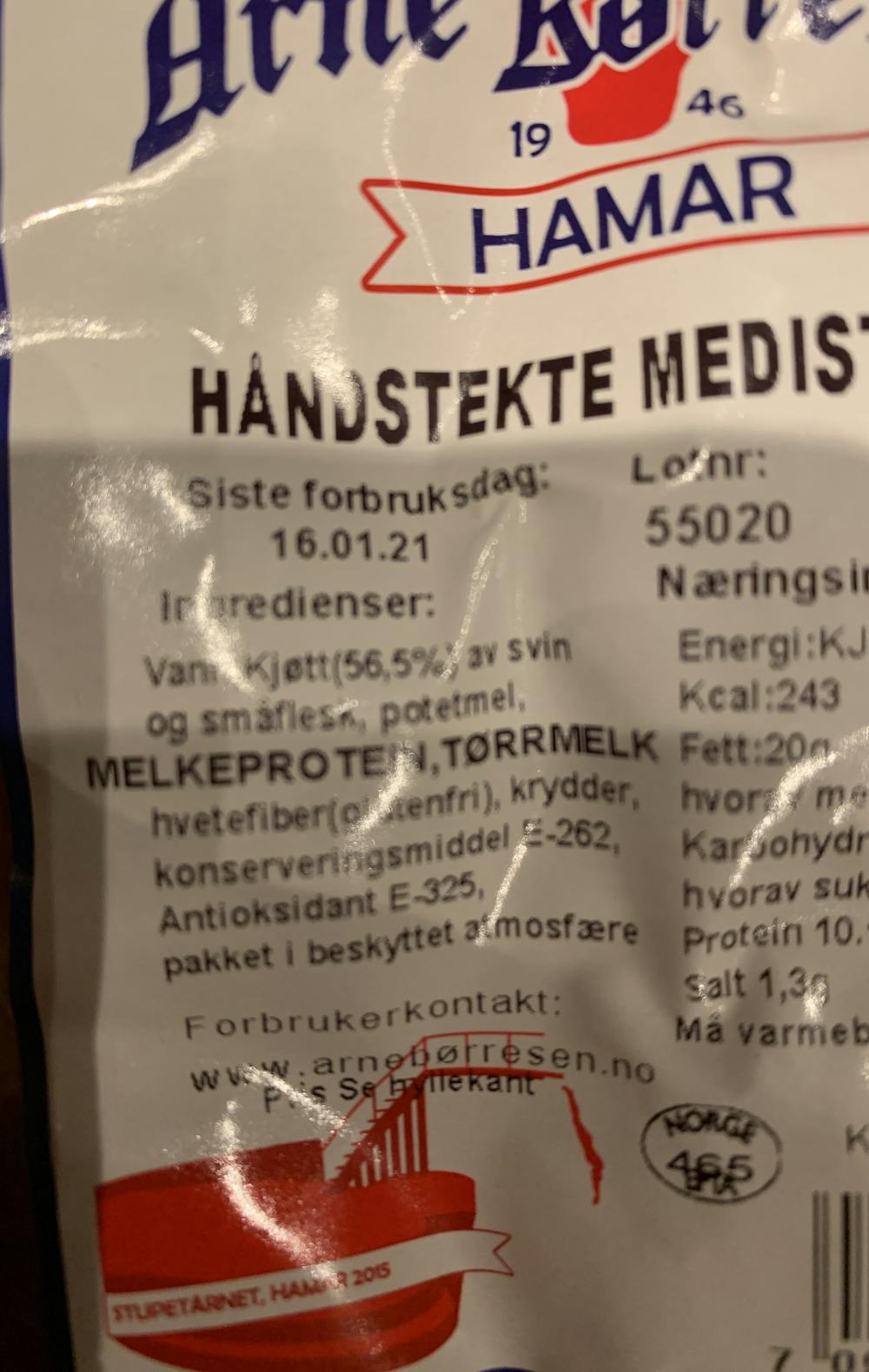 Ingredienslisten til Arne Børresen Håndstekte medisterkaker