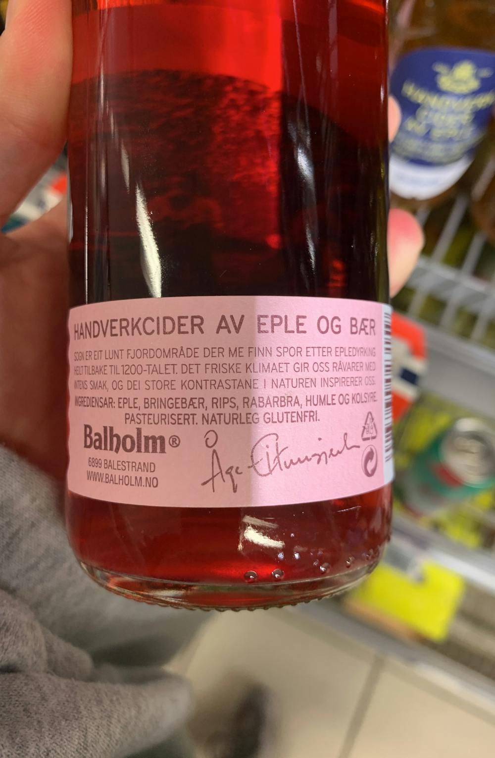 Ingredienslisten til Balmholm Handverk cider med bær