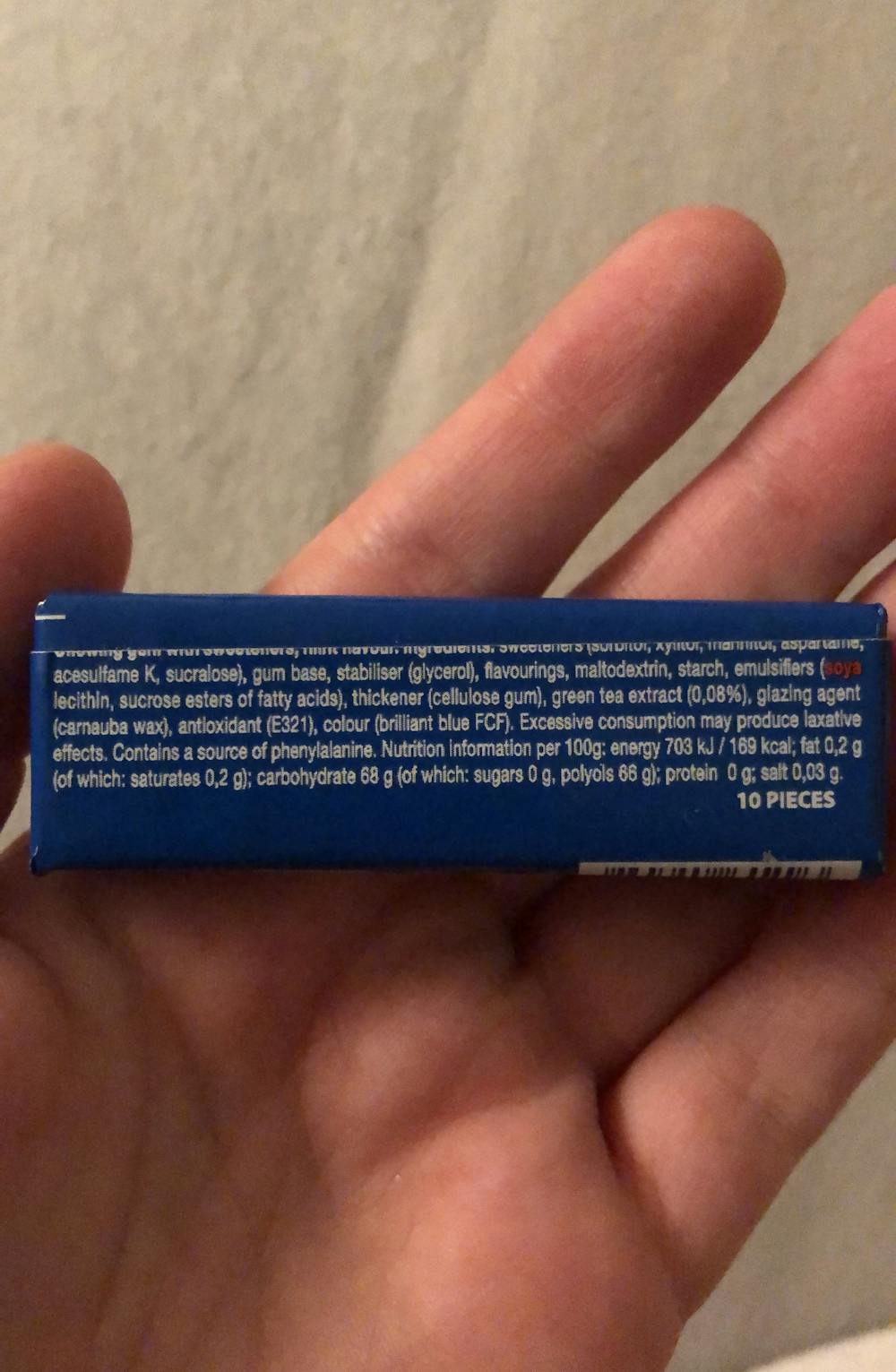 Ingredienslisten til Chewing gum pure fresh mint, Mentos