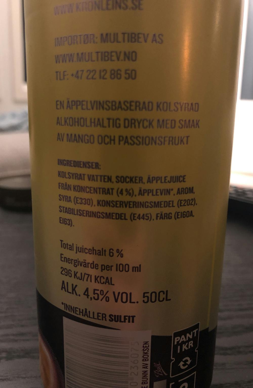 Ingredienslisten til Crush cloudy mango & passionfruit, Halmstad
