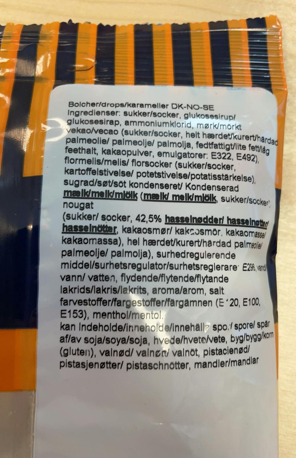Ingredienslisten til Blandede bolcher, Nørregade