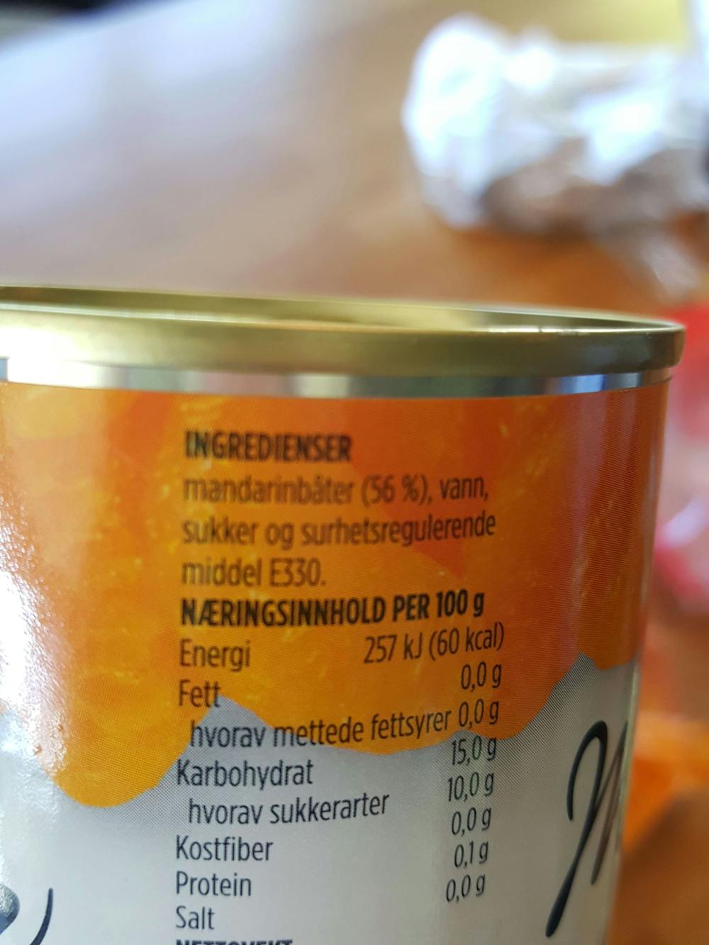 Ingredienslisten til Eldorado Mandariner båter i sukkerlake