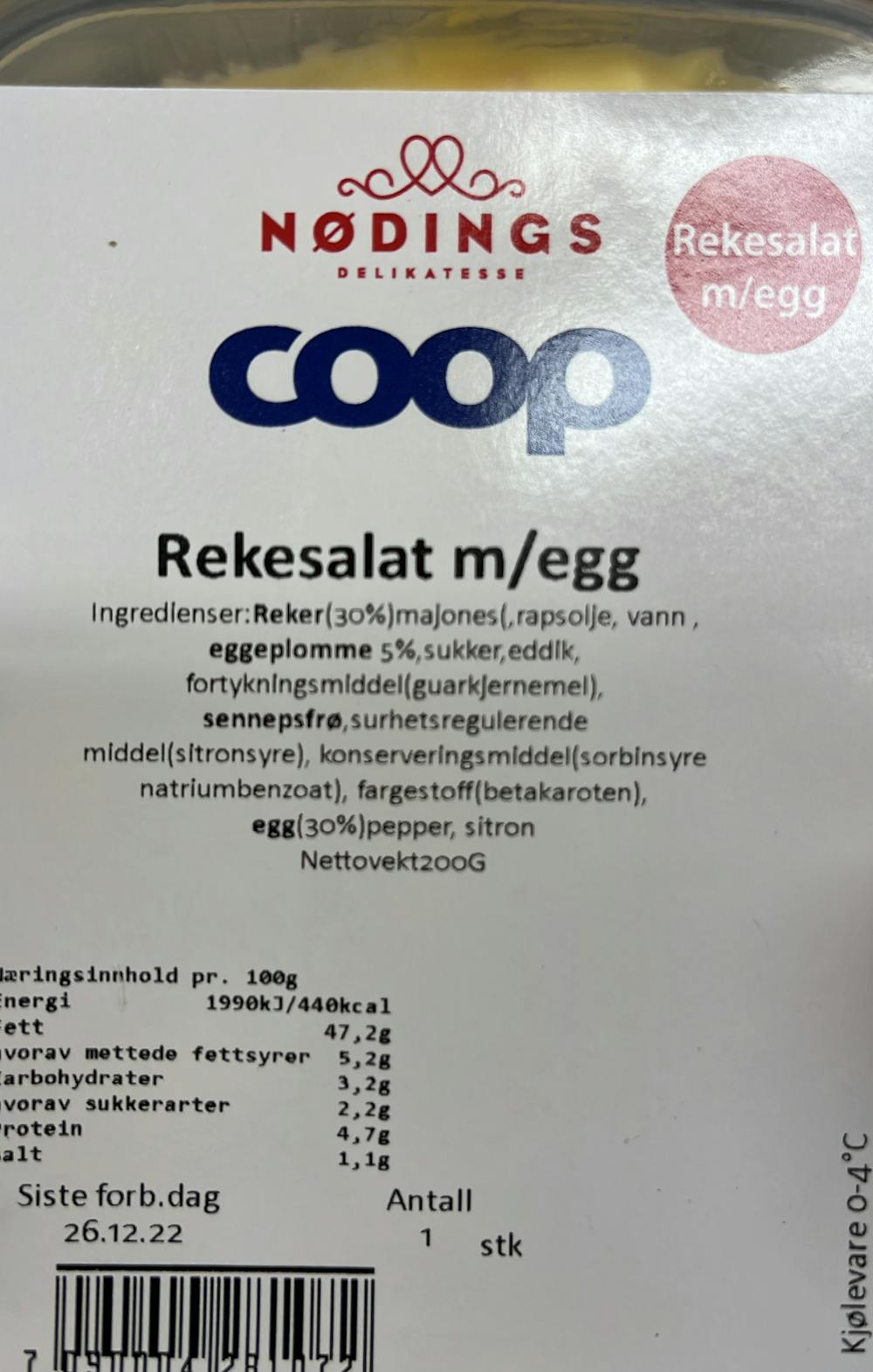 Ingredienslisten til Rekesalat m egg, Coop