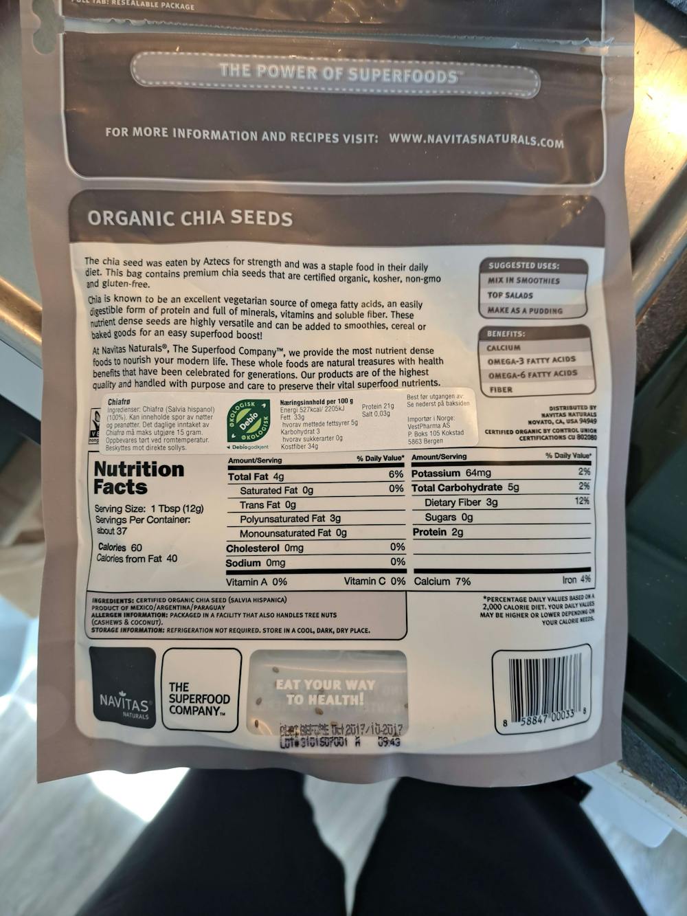 Ingrediensliste - Organic Chia Seeds, Navigasjon naturals