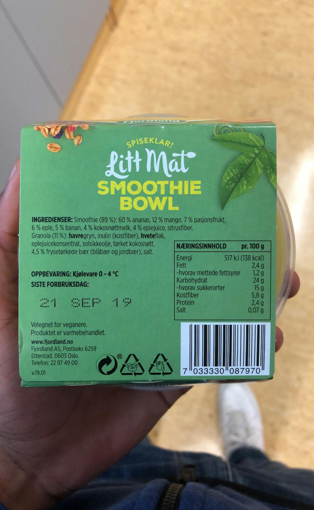 Ingredienslisten til Litt mat Smoothie bowl
