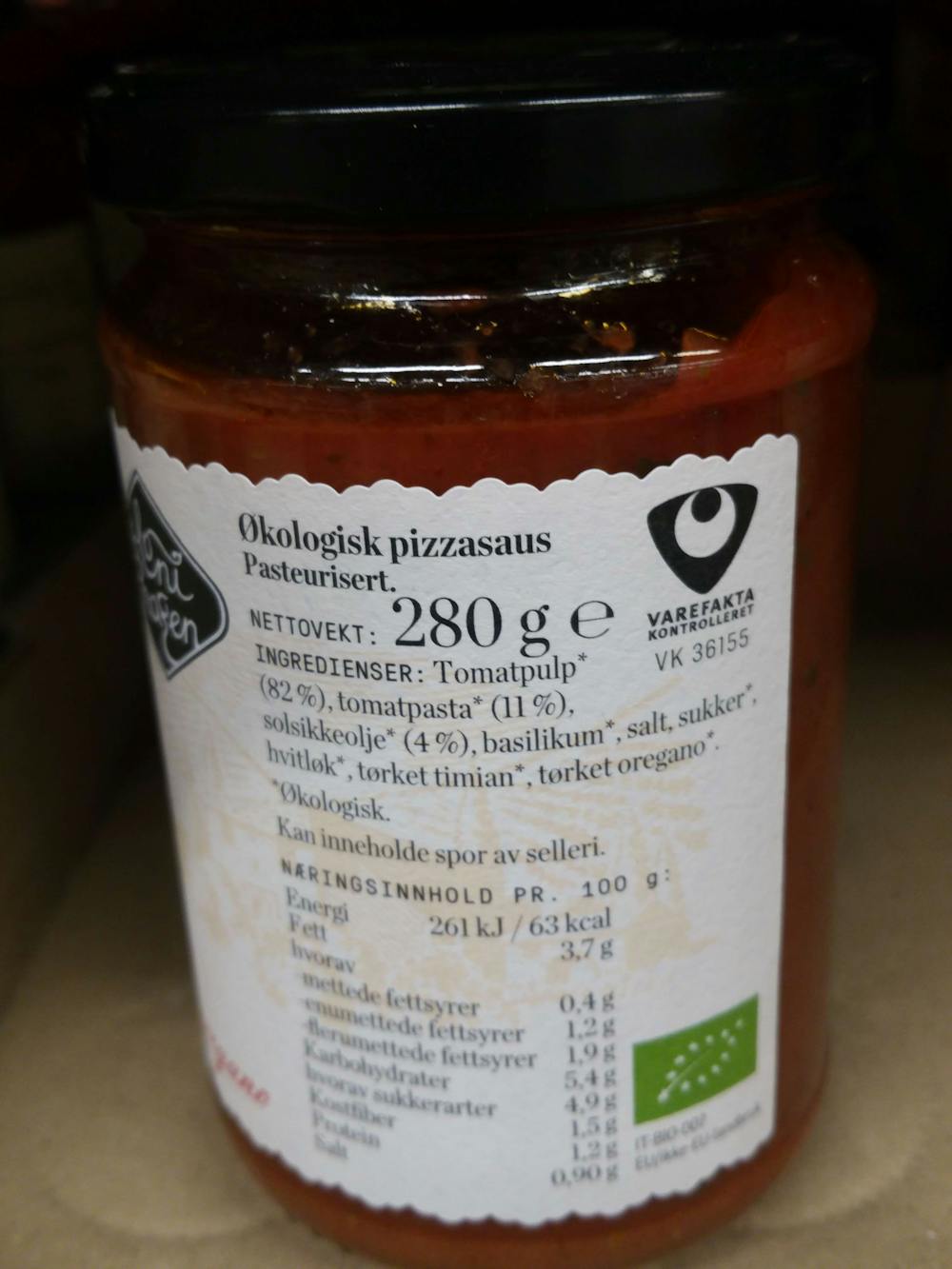 Ingredienslisten til Pizzasaus, tomat, basilikum og oregano, Kolonihagen