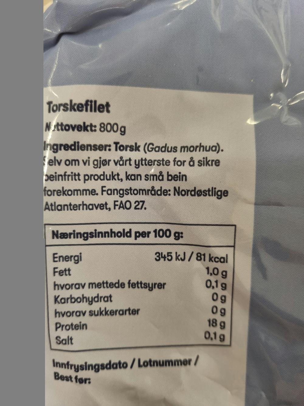 Ingrediensliste - Torskefilet porsjoner og halestykker , First price 