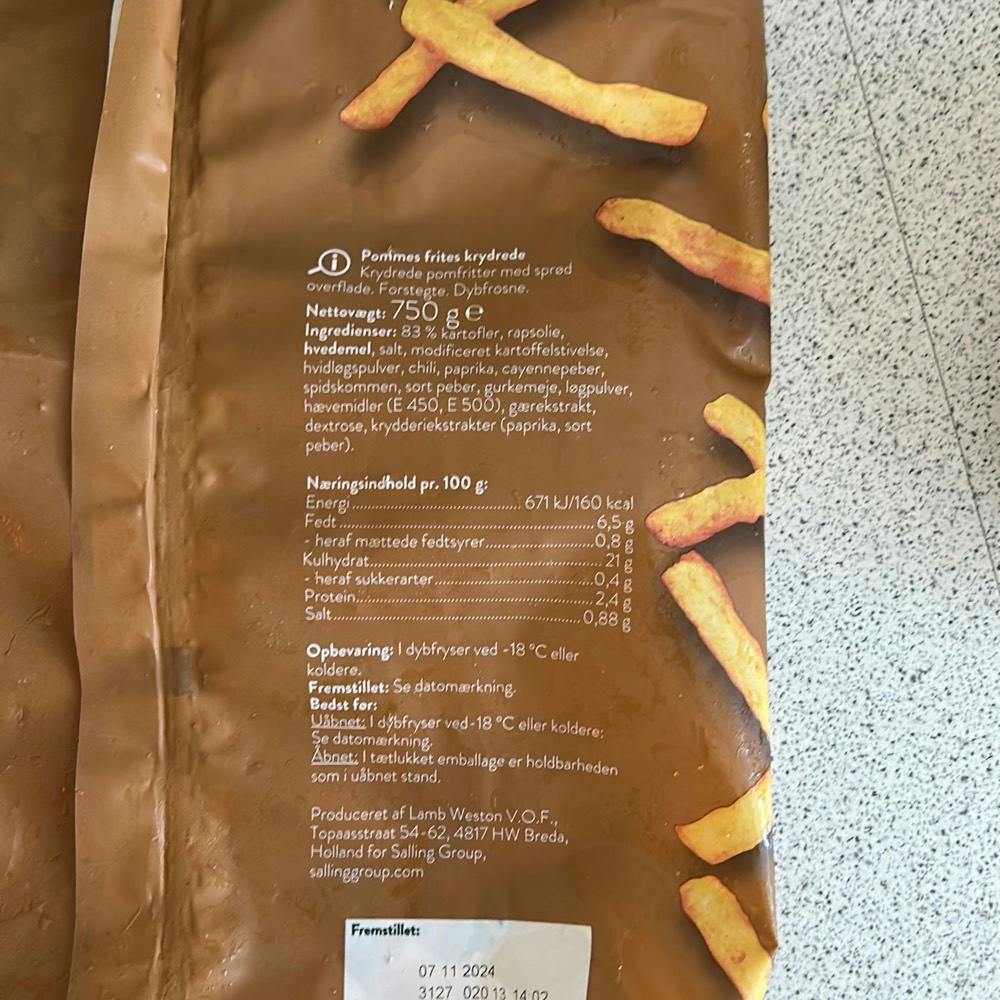 Ingrediensliste - Pommes frites krydrede, Salling