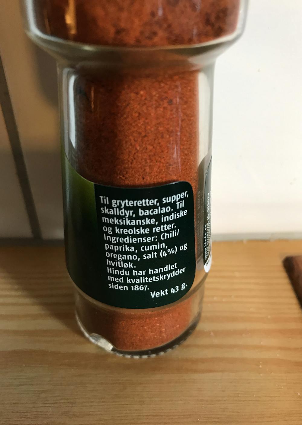 Ingredienslisten til Chilipulver, Hindu