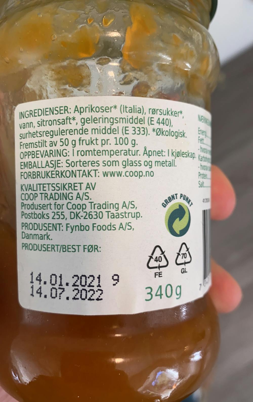 Ingredienslisten til Økologisk aprikossyltetøy, Ânglamark
