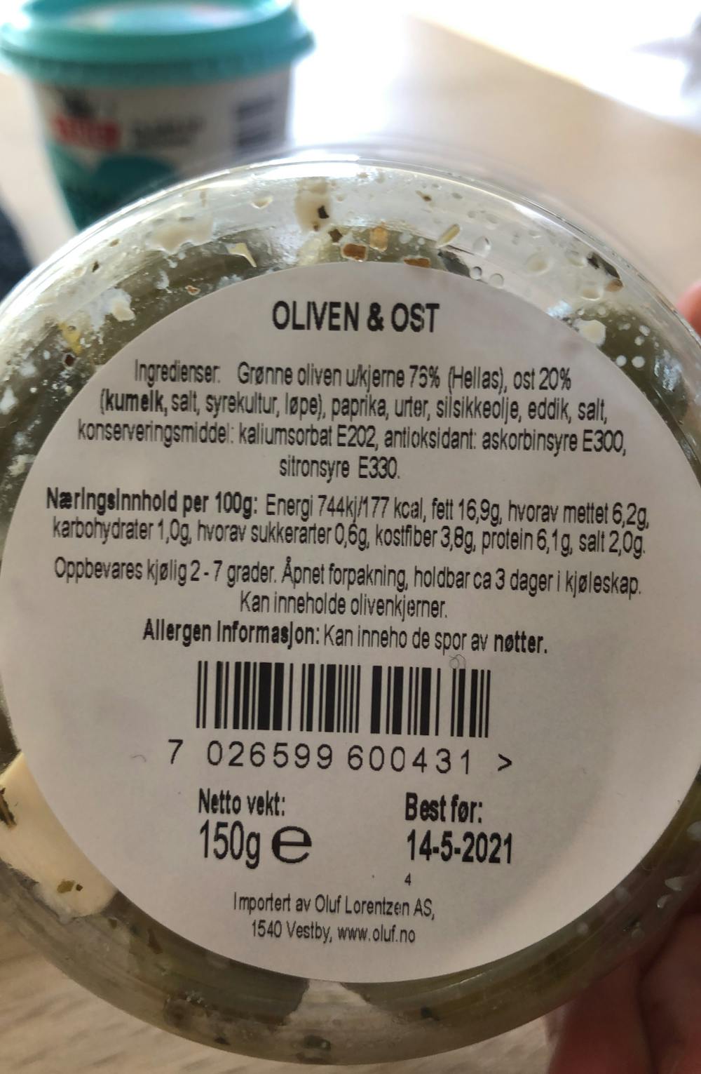 Ingredienslisten til Tapas, fersk oliven og ost, Qualind