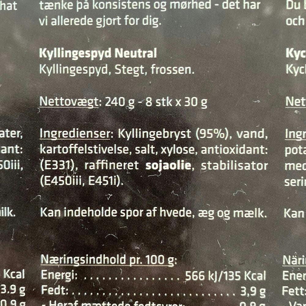 Ingrediensliste - Kyllingespyd Neutral, Easy meny