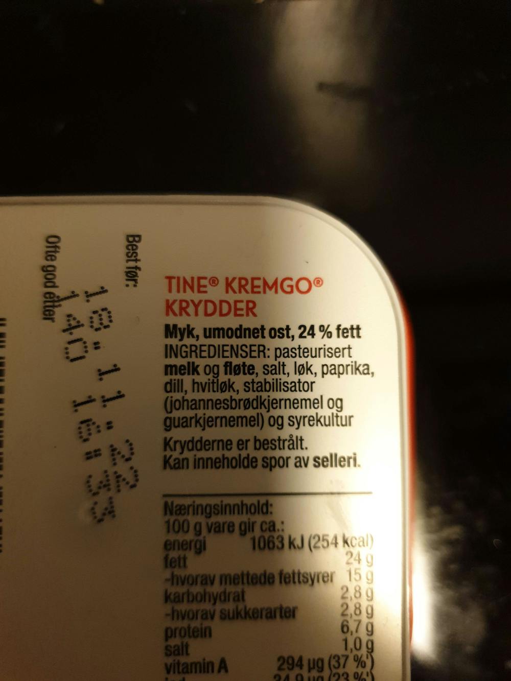 Ingrediensliste - Kremgo' krydder, TINE