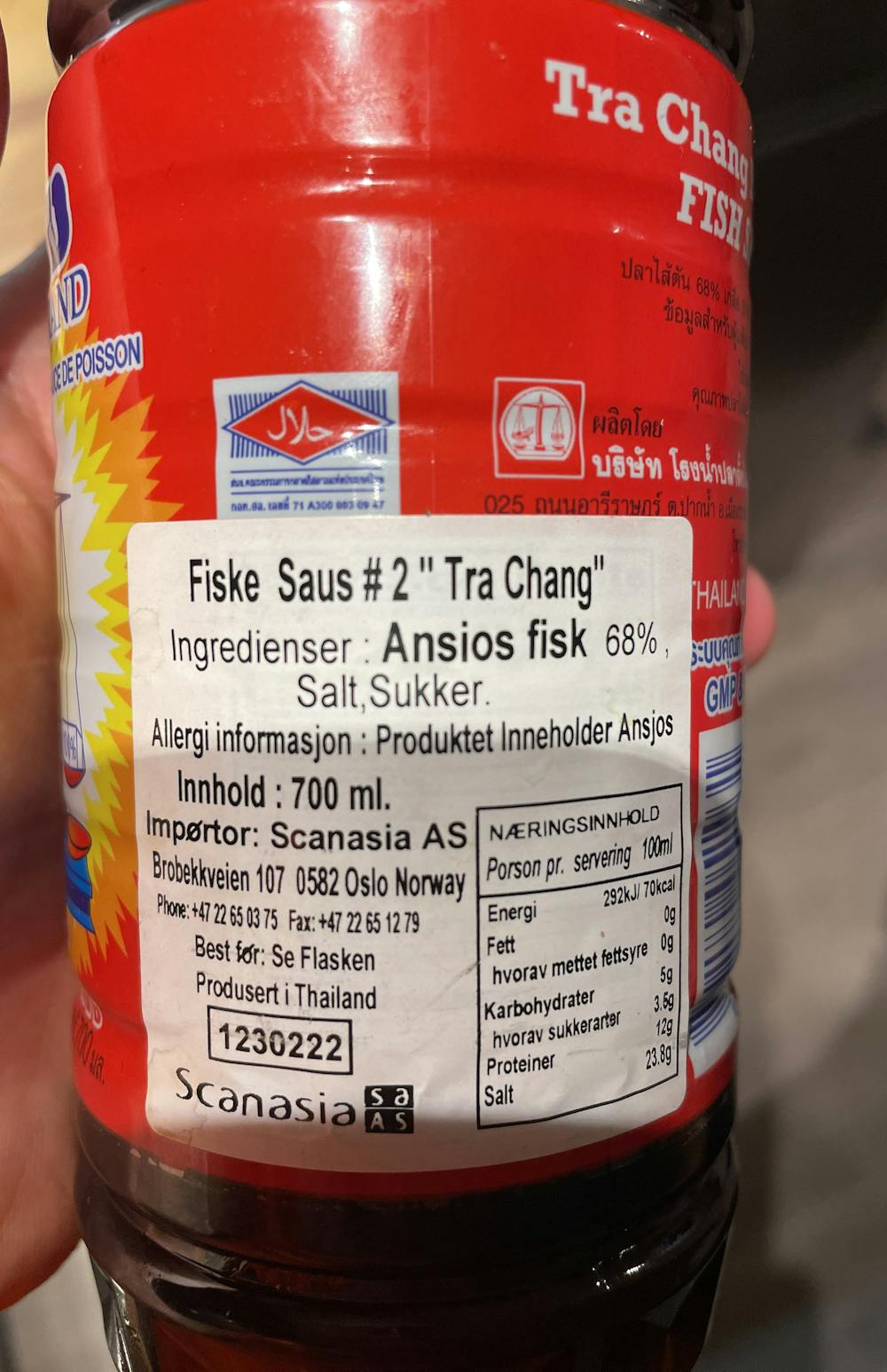 Ingrediensliste - Fiskesaus, Tra Chang