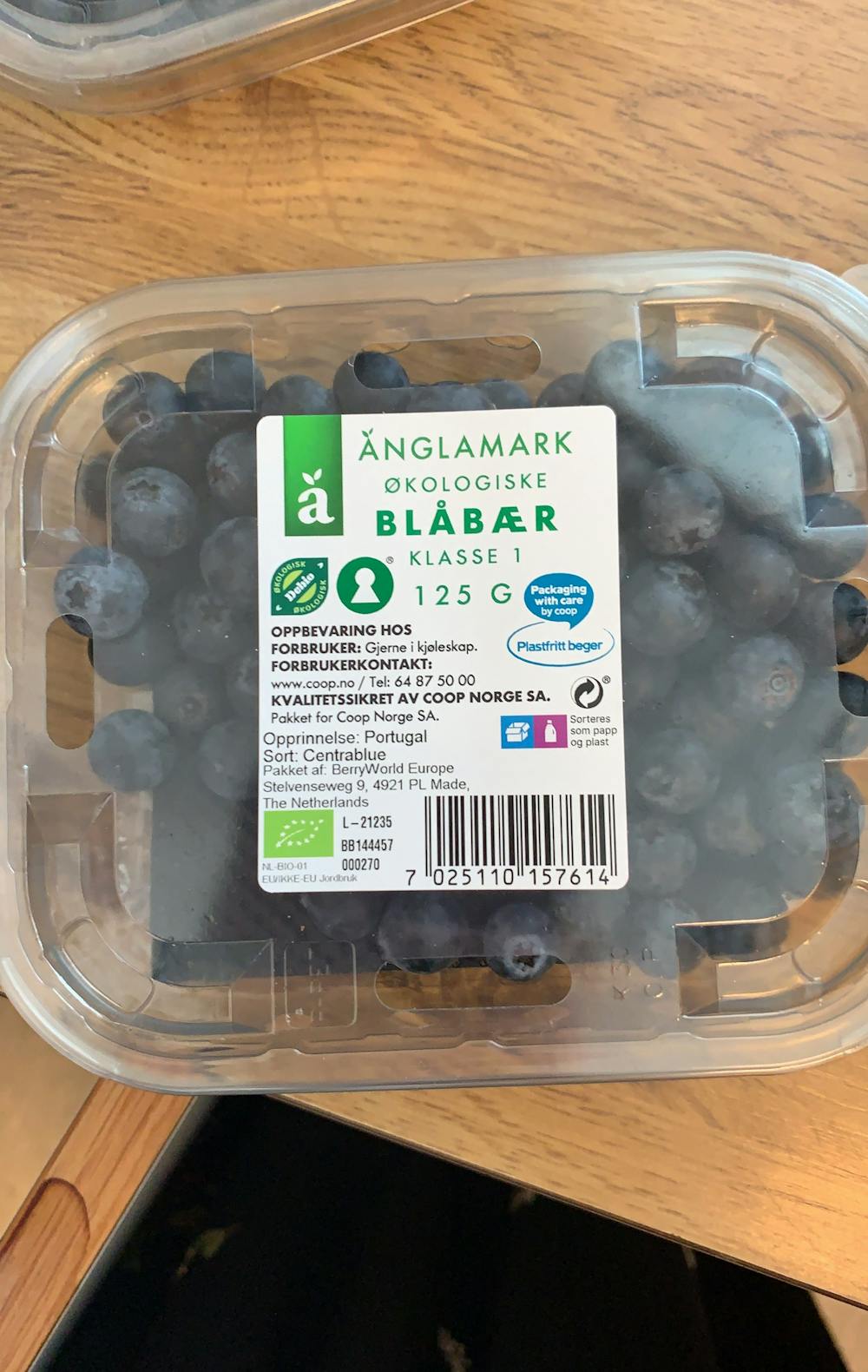 Ingredienslisten til Økologiske blåbær, Ânglamark