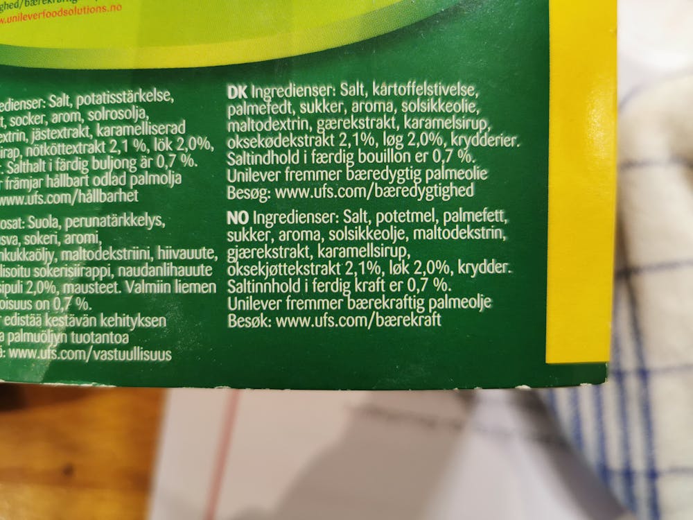 Ingrediensliste - Kjøttbuljong , Knorr