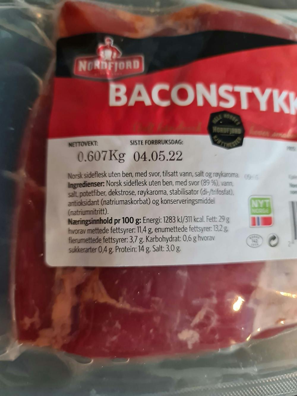 Ingrediensliste - Baconstykke, Nordfjord