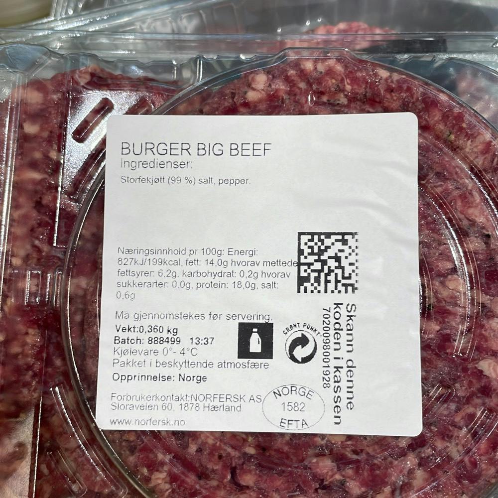 Ingrediensliste - Big Beef Burger, Norfersk