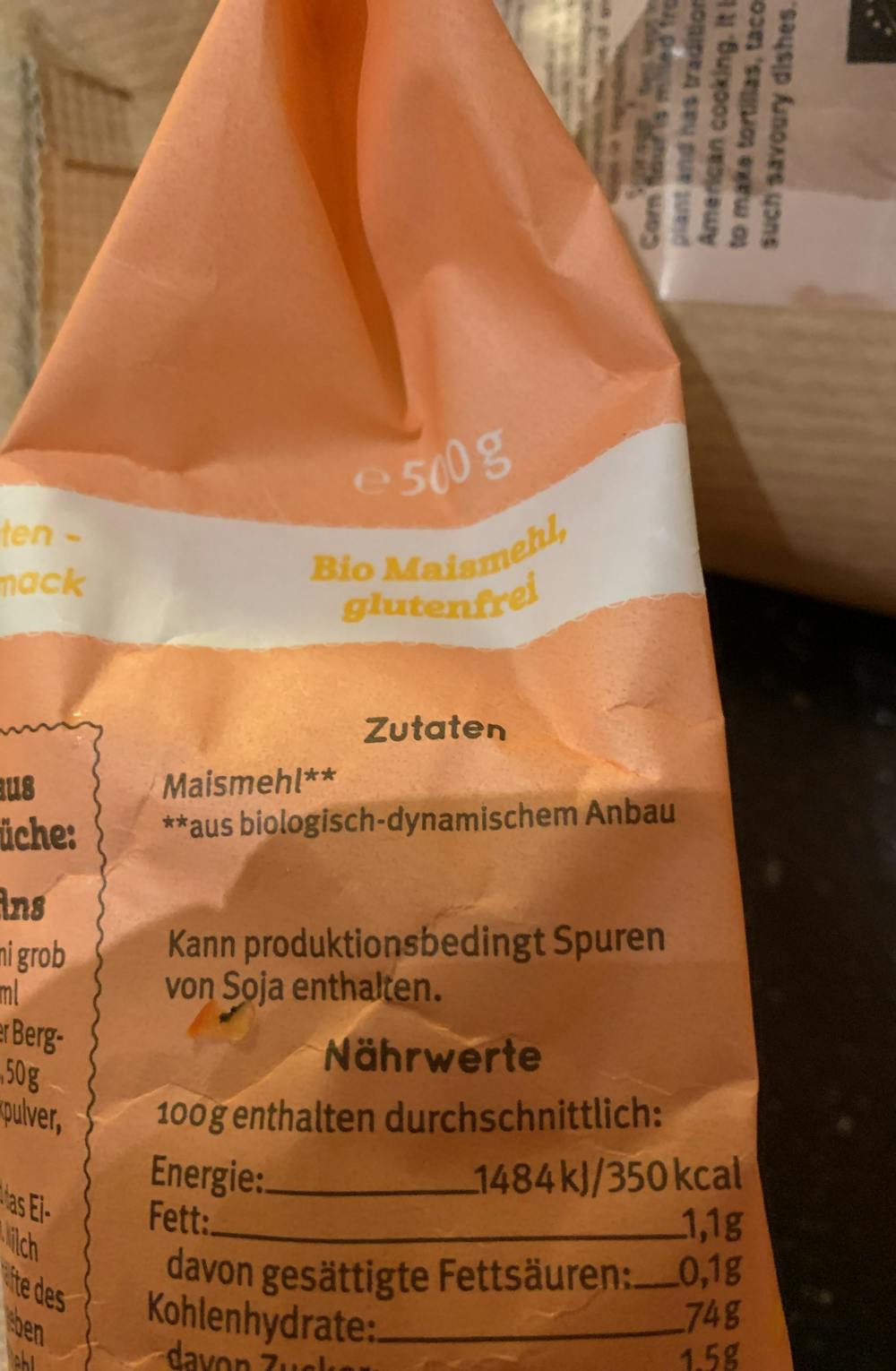 Ingredienslisten til Bavck hof Mais mehl