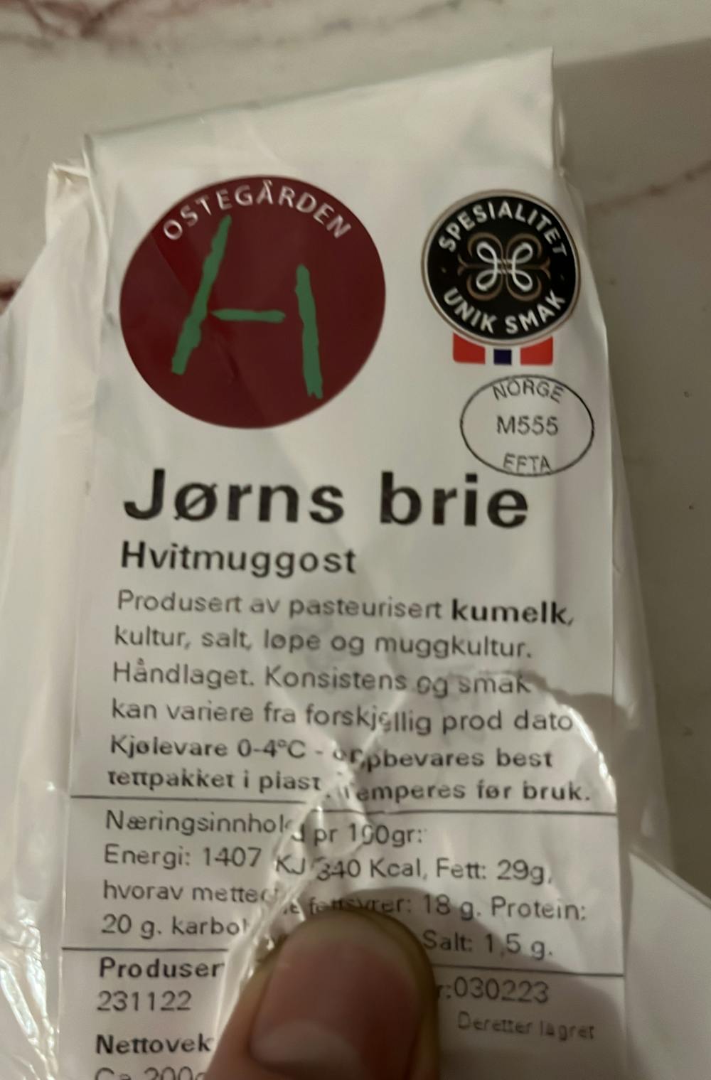 Ingrediensliste - Brie, Ostegården