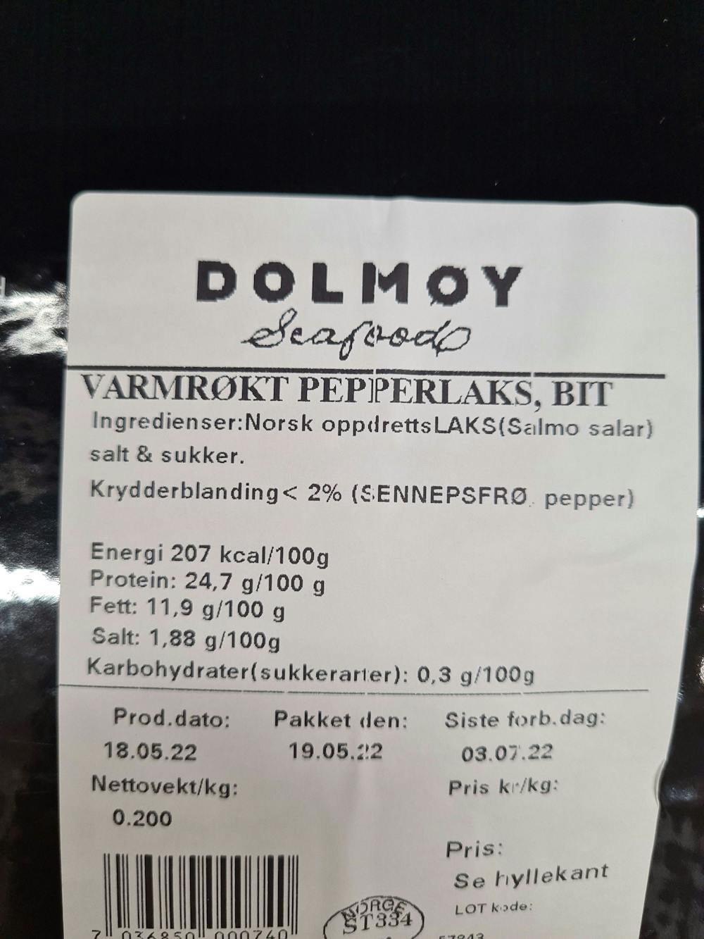 Ingrediensliste - Varmrøkt laks, Dolmøy