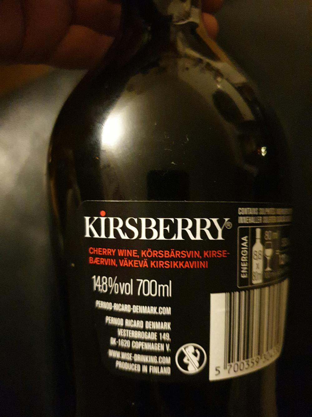 Ingrediensliste - Kirsberry, Cherry Specialty, Pernod Ricard Dennart