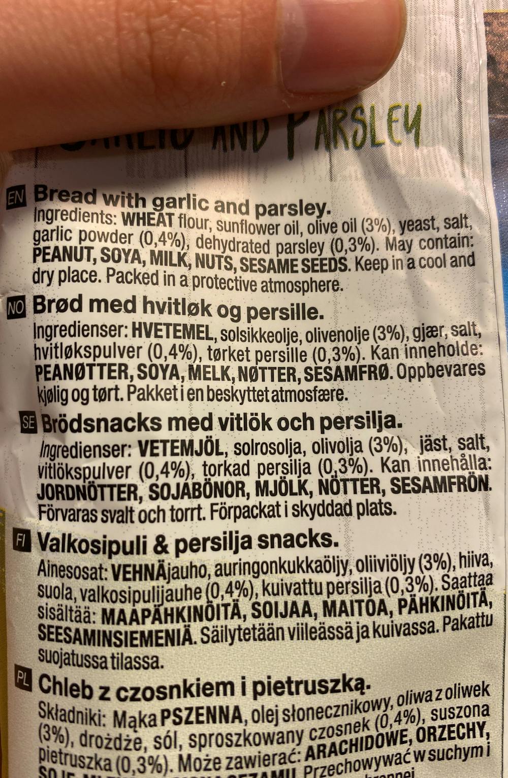 Ingrediensliste - Bocaditos garlic and parsley, Snatt`s