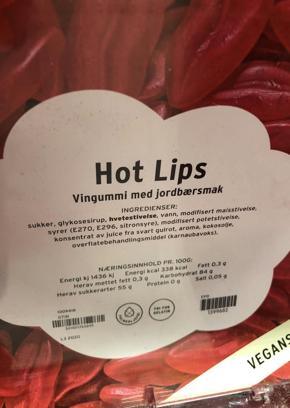 Ingredienslisten til  Hot lips
