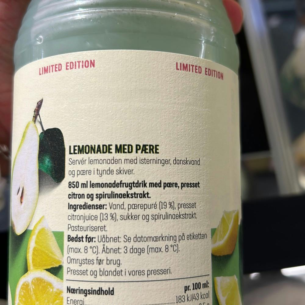 Ingrediensliste - Lemonade med pære, Valsølille