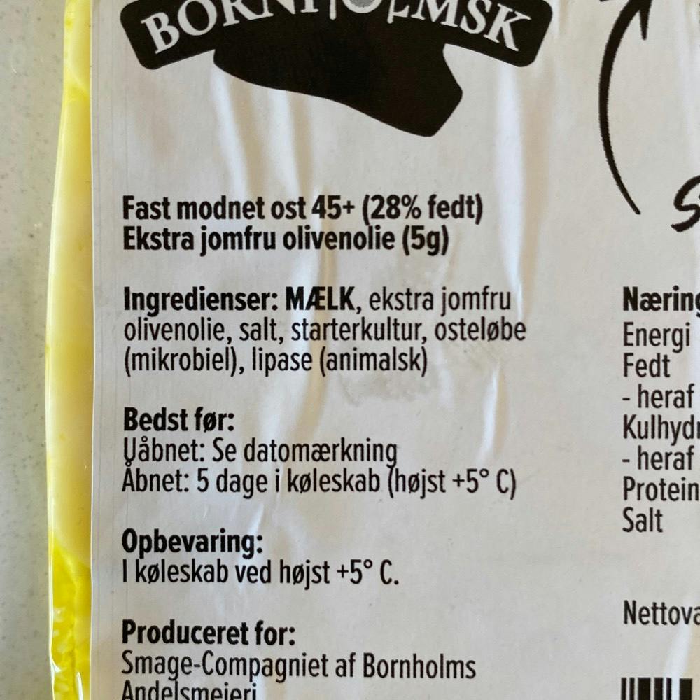 Ingrediensliste - Pande & grillost, Bornholmsk